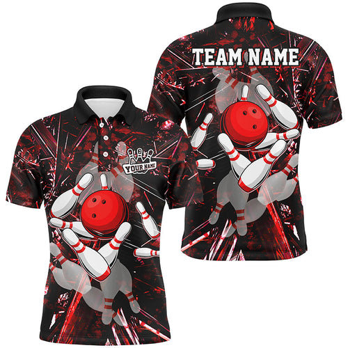 Red Camo Bowling Polo, Quarter zip Shirt For Men custom bowling team jerseys, bowling league shirts NQS8463