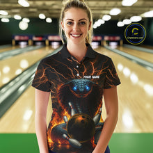 Load image into Gallery viewer, Personalized Orange Flame Thunder Lightning Cobra Snake Bowling Shirt For Women, Bowling Team Jerseys NQS10641