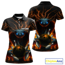 Load image into Gallery viewer, Personalized Orange Flame Thunder Lightning Cobra Snake Bowling Shirt For Women, Bowling Team Jerseys NQS10641