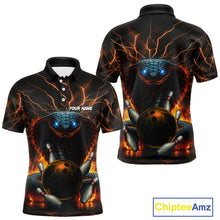 Load image into Gallery viewer, Personalized Orange Flame Thunder Lightning Cobra Snake Bowling Shirt For Men, Bowling Team Jerseys NQS10641