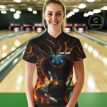 Load image into Gallery viewer, Personalized Orange Flame Thunder Lightning Cobra Snake Bowling Shirt For Women, Bowling Team Jerseys NQS10641