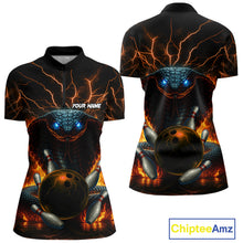 Load image into Gallery viewer, Personalized Orange Flame Thunder Lightning Cobra Snake Bowling Shirt For Women, Bowling Team Jerseys NQS10641