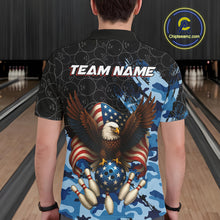 Load image into Gallery viewer, Black and Blue Camo American Flag Eagle Bowling Shirts For Men Custom Patriotic Team Bowling Jersey NQS10644