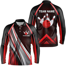 Load image into Gallery viewer, Black and Red Bowling Shirts For Men Custom Bowling Team League Jersey, Gift For Bowlers NQS8706