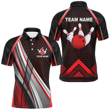 Load image into Gallery viewer, Black and Red Bowling Shirts For Men Custom Bowling Team League Jersey, Gift For Bowlers NQS8706