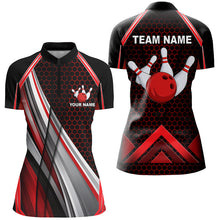 Load image into Gallery viewer, Black and Red Bowling Shirts For Women Custom Bowling Team League Jersey, Gift For Bowlers NQS8706