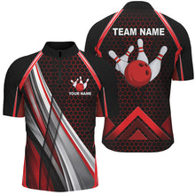 Load image into Gallery viewer, Black and Red Bowling Shirts For Men Custom Bowling Team League Jersey, Gift For Bowlers NQS8706