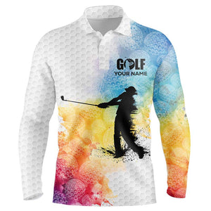 White golf ball skin Mens golf polo shirts custom golf clothes for men, golfer gifts | Colorful NQS8710