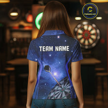 Load image into Gallery viewer, Blue galaxy space pattern Darts Polo, Quarter zip Shirts For Women Custom Team Darts Jersey Outfit NQS10876