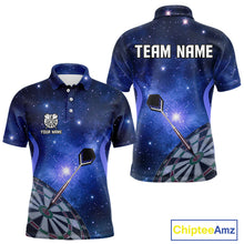 Load image into Gallery viewer, Blue galaxy space pattern Darts Polo, Quarter zip Shirts For Men Custom Team Darts Jersey Outfit NQS10876