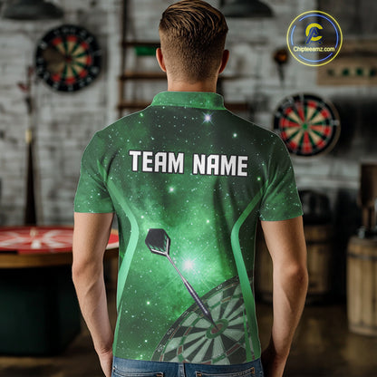 Green galaxy space pattern Darts Polo, Quarter zip Shirts For Men Custom Team Darts Jersey Outfit NQS10877