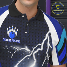 Load image into Gallery viewer, Blue Lightning Thunder Bowling Shirts For Men Custom Bowling Jerseys Men, Best Bowling Shirts NQS10879