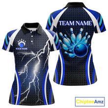 Load image into Gallery viewer, Blue Lightning Thunder Bowling Shirts For Women Custom Bowling Jerseys Ladies, Best Bowling Shirts NQS10879