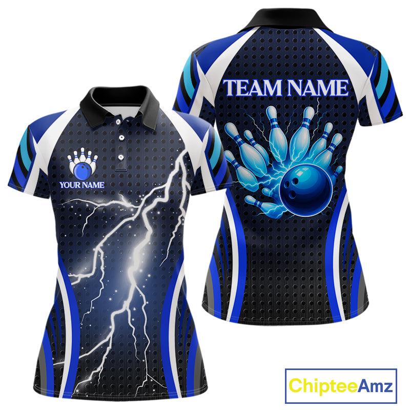 Blue Lightning Thunder Bowling Shirts For Women Custom Bowling Jerseys Ladies, Best Bowling Shirts NQS10879