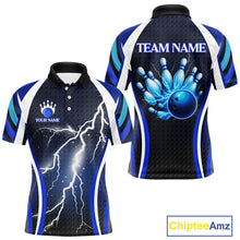 Load image into Gallery viewer, Blue Lightning Thunder Bowling Shirts For Men Custom Bowling Jerseys Men, Best Bowling Shirts NQS10879