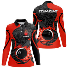 Load image into Gallery viewer, Black and Red Flame Bowling Ball Bowling Shirt for Women Custom Bowling Team League Jerseys NQS8938