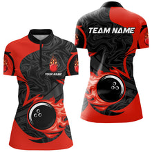 Load image into Gallery viewer, Black and Red Flame Bowling Ball Bowling Shirt for Women Custom Bowling Team League Jerseys NQS8938