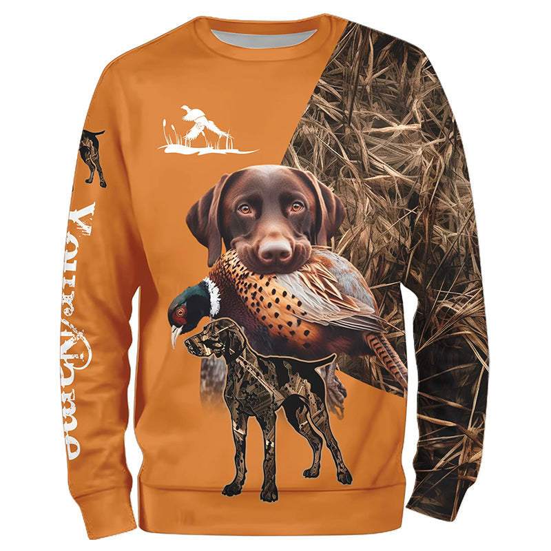 Pheasant Hunting with German Shorthaired Pointer GSP Custom Camo Full Printing Shirts, Hunting Gifts NQS2636