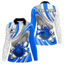 Load image into Gallery viewer, White and Blue Flame Camo Bowling Polo, Quarter Zip Shirt for Women Custom Bowling Team Jersey NQS9167