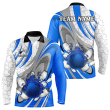 Load image into Gallery viewer, White and Blue Flame Camo Bowling Polo, Quarter Zip Shirt for Men Custom Bowling Team Jersey NQS9167