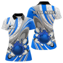 Load image into Gallery viewer, White and Blue Flame Camo Bowling Polo, Quarter Zip Shirt for Women Custom Bowling Team Jersey NQS9167