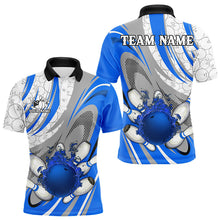 Load image into Gallery viewer, White and Blue Flame Camo Bowling Polo, Quarter Zip Shirt for Men Custom Bowling Team Jersey NQS9167