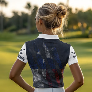 Black and White Grunge Texas Flag Women golf polo shirts custom Patriotic golf apparel for women NQS9377