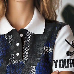 Black and White Grunge Texas Flag Women golf polo shirts custom Patriotic golf apparel for women NQS9377