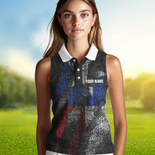 Load image into Gallery viewer, Black and White Grunge Texas Flag Women sleeveless polo shirt custom Patriotic golf shirt for women NQS9377