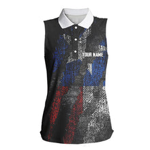 Load image into Gallery viewer, Black and White Grunge Texas Flag Women sleeveless polo shirt custom Patriotic golf shirt for women NQS9377