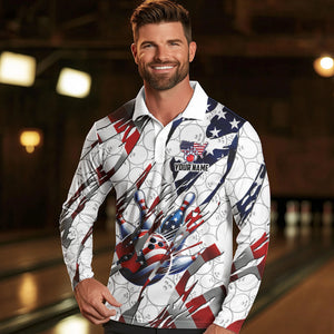 American flag white bowling camo Mens bowling shirts Custom patriotic Bowling Team League Jerseys NQS9378