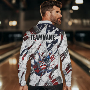 American flag white bowling camo Mens bowling shirts Custom patriotic Bowling Team League Jerseys NQS9378