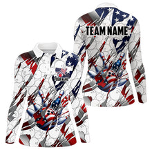 Load image into Gallery viewer, American flag white bowling camo Women bowling shirts Custom patriotic Bowling Team League Jerseys NQS9378