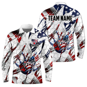 American flag white bowling camo Mens bowling shirts Custom patriotic Bowling Team League Jerseys NQS9378