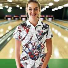 Load image into Gallery viewer, American flag white bowling camo Women bowling shirts Custom patriotic Bowling Team League Jerseys NQS9378