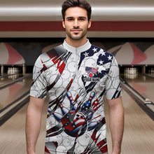 Load image into Gallery viewer, American flag white bowling camo Mens bowling shirts Custom patriotic Bowling Team League Jerseys NQS9378