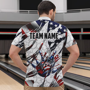 American flag white bowling camo Mens bowling shirts Custom patriotic Bowling Team League Jerseys NQS9378