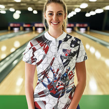 Load image into Gallery viewer, American flag white bowling camo Women bowling shirts Custom patriotic Bowling Team League Jerseys NQS9378