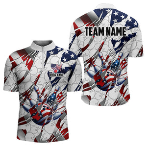 American flag white bowling camo Mens bowling shirts Custom patriotic Bowling Team League Jerseys NQS9378