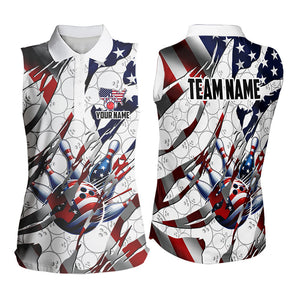 American flag white bowling camo Women sleeveless polo shirt Custom patriotic Bowling Team Jerseys NQS9378