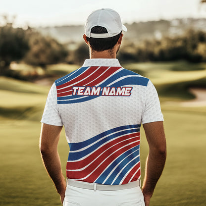 Red, White and Blue Pattern Men golf polo shirts custom Patriotic golf wear for mens NQS9381