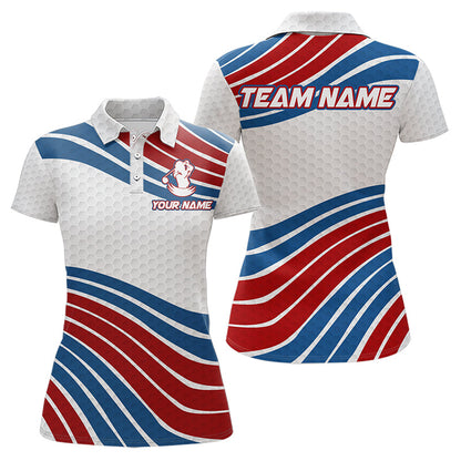 Red, White and Blue Pattern Women golf polo shirts custom Patriotic golf wear for ladies NQS9381