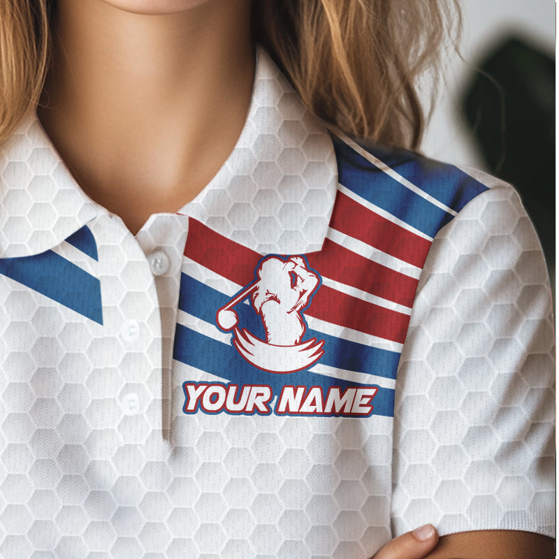 Red, White and Blue Pattern Women golf polo shirts custom Patriotic golf wear for ladies NQS9381
