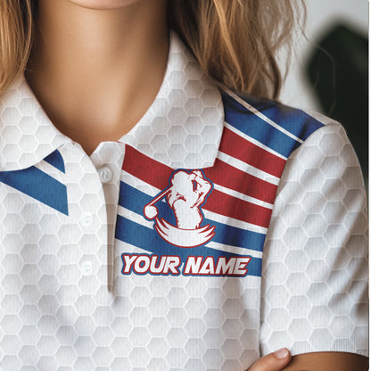 Red, White and Blue Pattern Women golf polo shirts custom Patriotic golf wear for ladies NQS9381