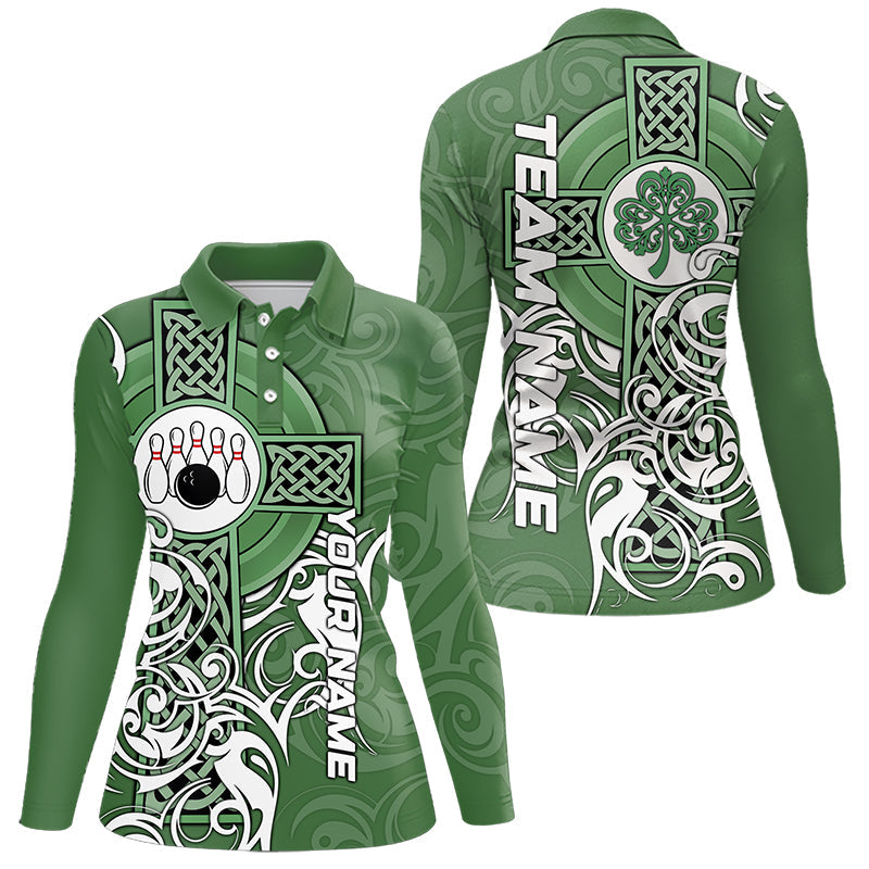 Green Irish Tribal Cross St Patrick's Day Women bowling shirts Custom Lucky Bowling Team Jerseys NQS9382