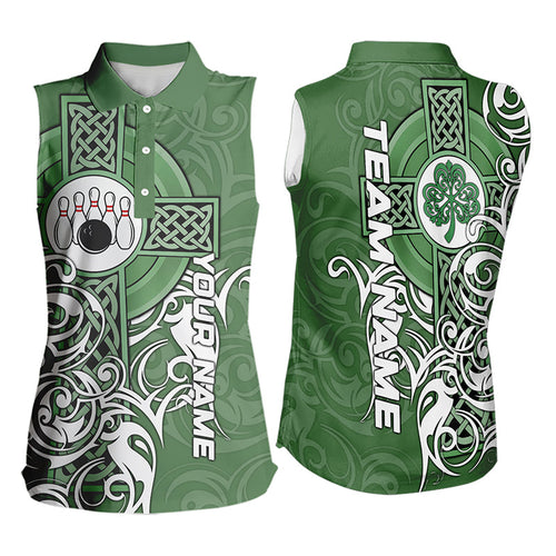 Green Irish Tribal Cross St Patrick's Day Women sleeveless polo shirt Custom Lucky Bowling Team Jersey NQS9382