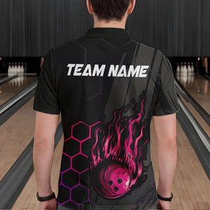 Black And Pink Flame Bowling Shirts For Men Custom Bowling Team League Jersey, Gift For Bowlers NQS9385