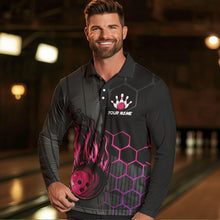 Load image into Gallery viewer, Black And Pink Flame Bowling Shirts For Men Custom Bowling Team League Jersey, Gift For Bowlers NQS9385