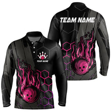 Load image into Gallery viewer, Black And Pink Flame Bowling Shirts For Men Custom Bowling Team League Jersey, Gift For Bowlers NQS9385