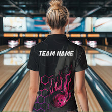 Load image into Gallery viewer, Black And Pink Flame Bowling Shirts For Women Custom Bowling Team League Jersey, Gift For Bowlers NQS9385